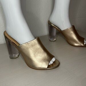 Steve Madden clear round heels gold tone sz 8.5